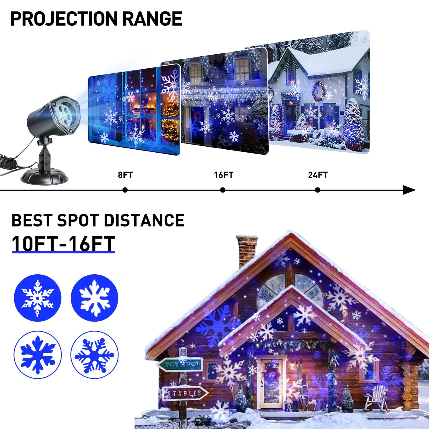 Eambrite Snowflake Projector Light LED White/Blue Rotating Snowfall Landscape Projection Decorative Christmas Lighting with Timer for Birthday Wedding Theme Party Garden Home