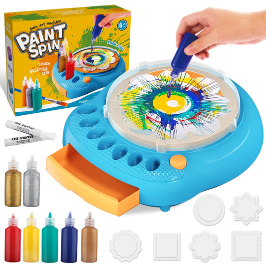 Art and craft for kids aged 4-8, Color Spin Art Machine Set, cool Paint Spinner Toys Sets, creative art supplies gifts for boys and girls (US Blue)