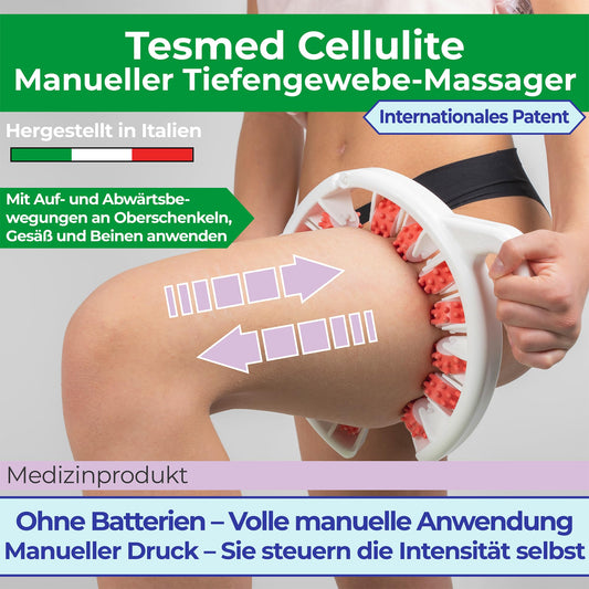 TESMED CELLULITE Manual Anti-Cellulite Massage Device Made in Italy | Patented with triple action | Clinically tested effectiveness | Massage roller for thighs, buttocks, skin tightening.