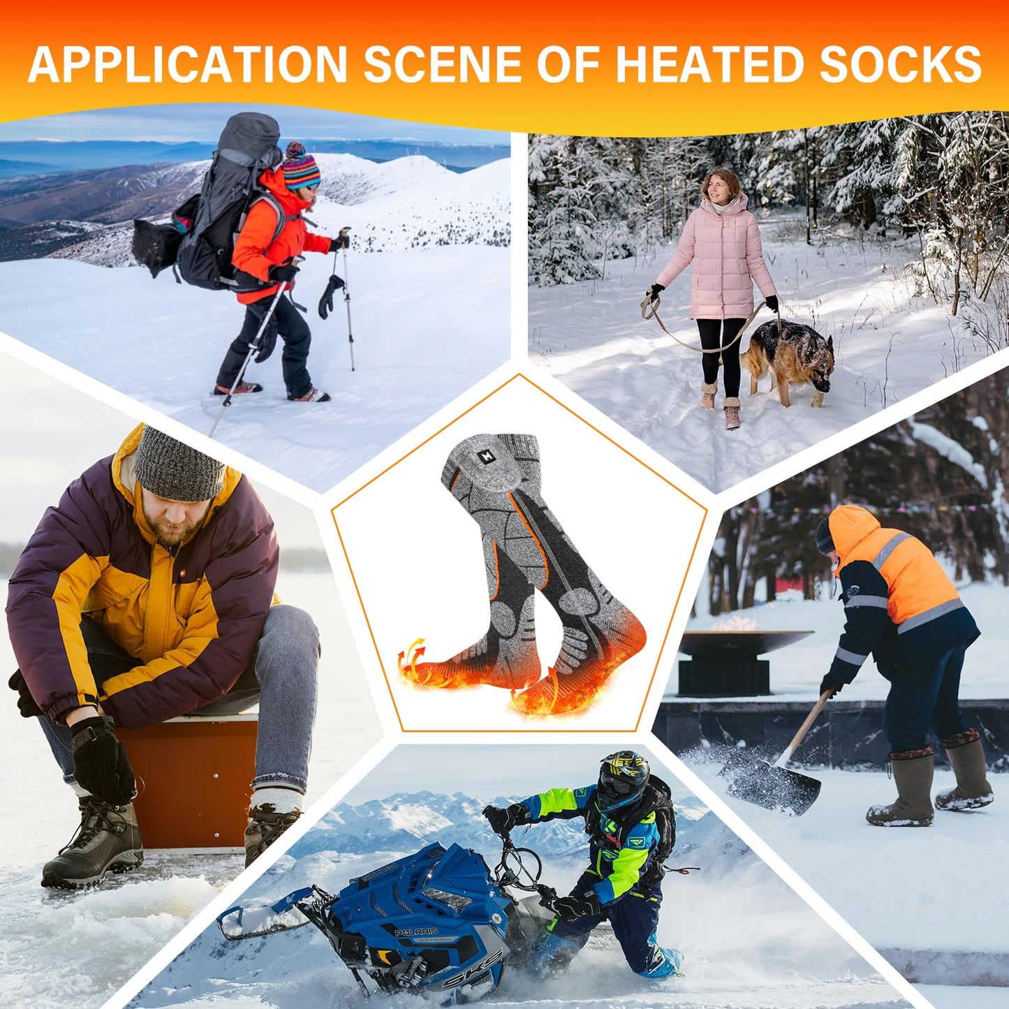 MRAWARM Heated Socks, 6000mAh Rechargeable Battery Electric Heated Socks for Men Women, 3 Heat Levels Winter Cotton Socks for Outdoor Sports.