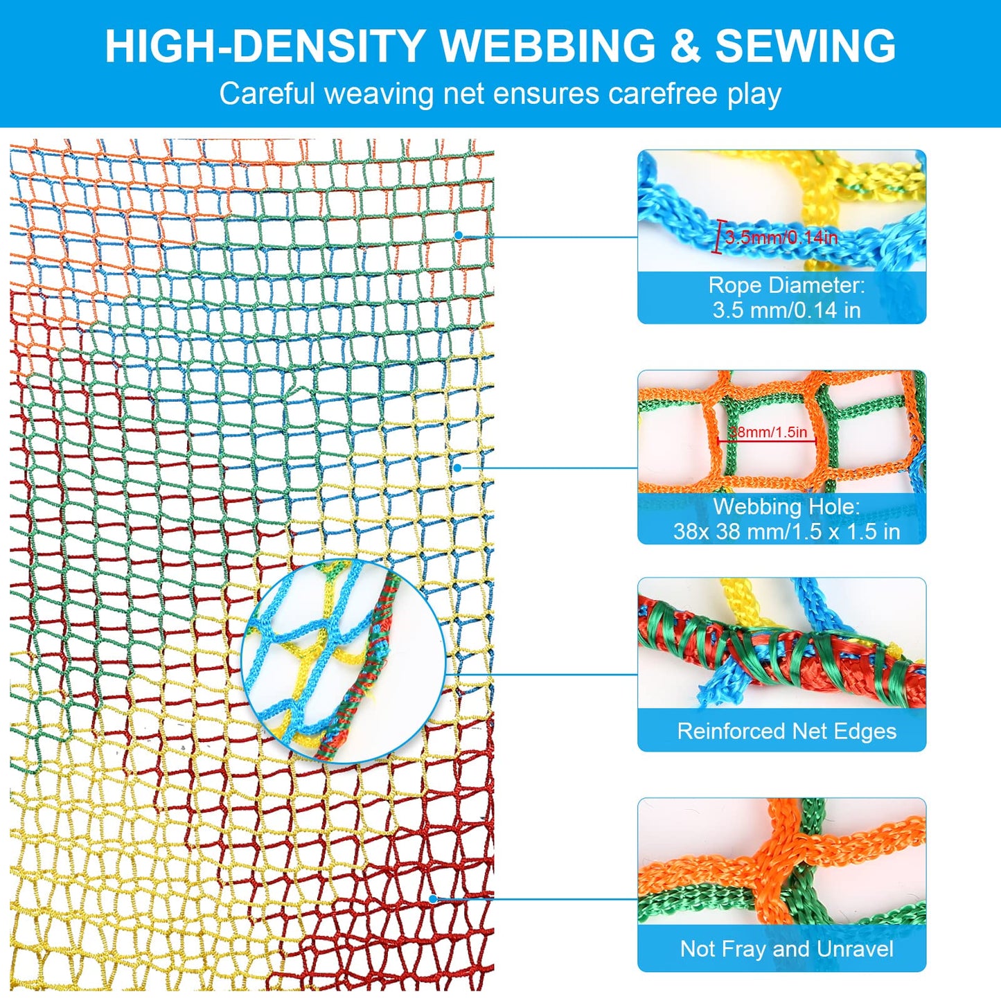 MENAYODA Climbing Net Playground, Heavy Duty Double Layer Safety Net Kids Climbing Frame Swing, Climbing Net Kids Fall Protection Net for Playground Outdoor Indoor Garden