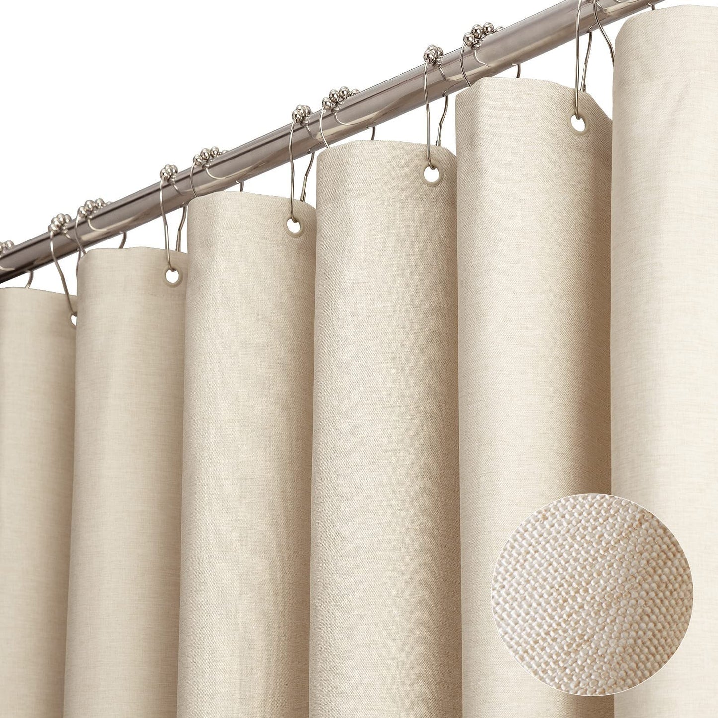 Premium shower curtain made of linen fabric textile 240x200cm. Waterproof and anti-mold for the bathroom. Beige color. 240x200cm.