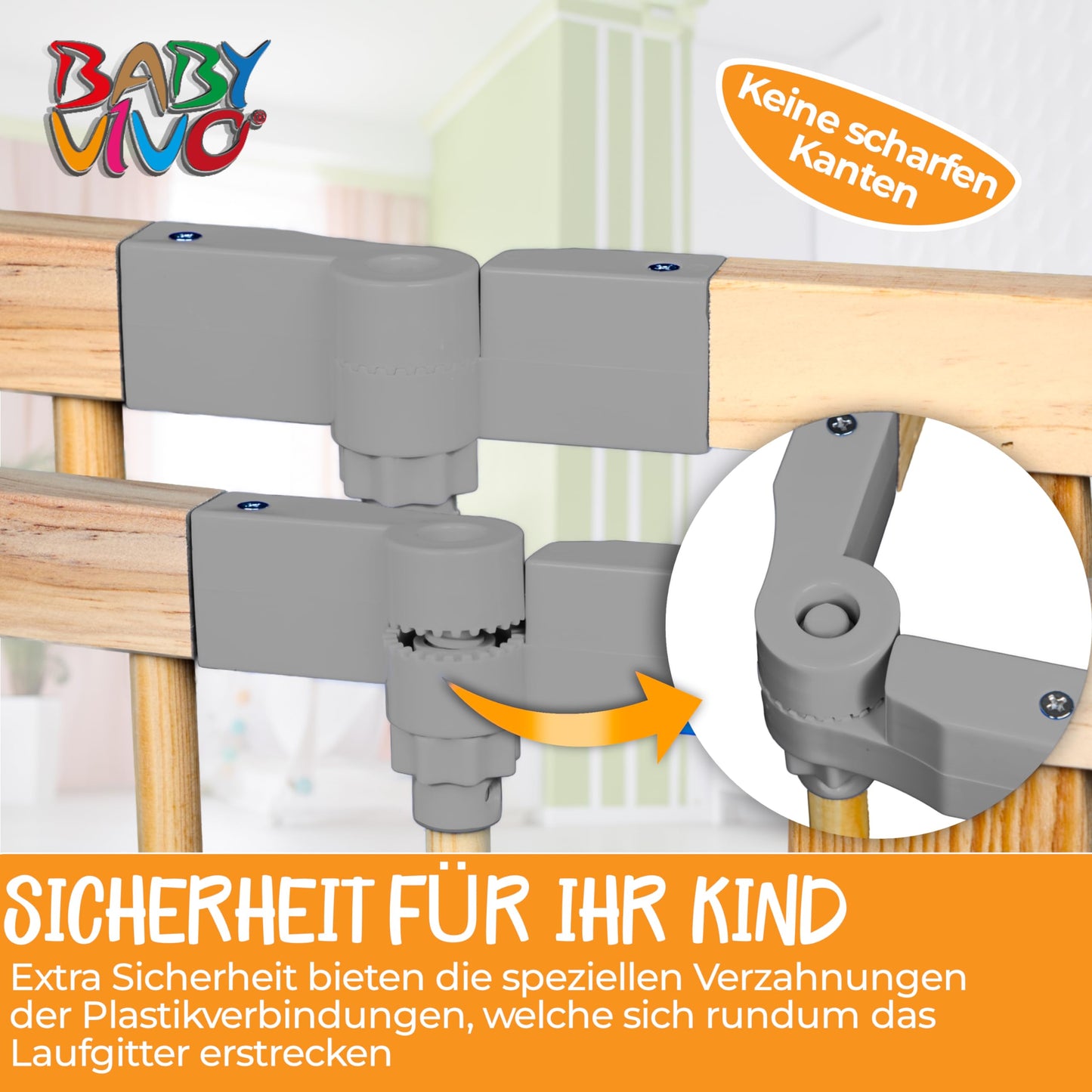 Baby Vivo XXL Playpen Play Yard Baby Safety Gate Crawling Fence Wooden with Door - adjustable - 8 elements PREMIUM Gray