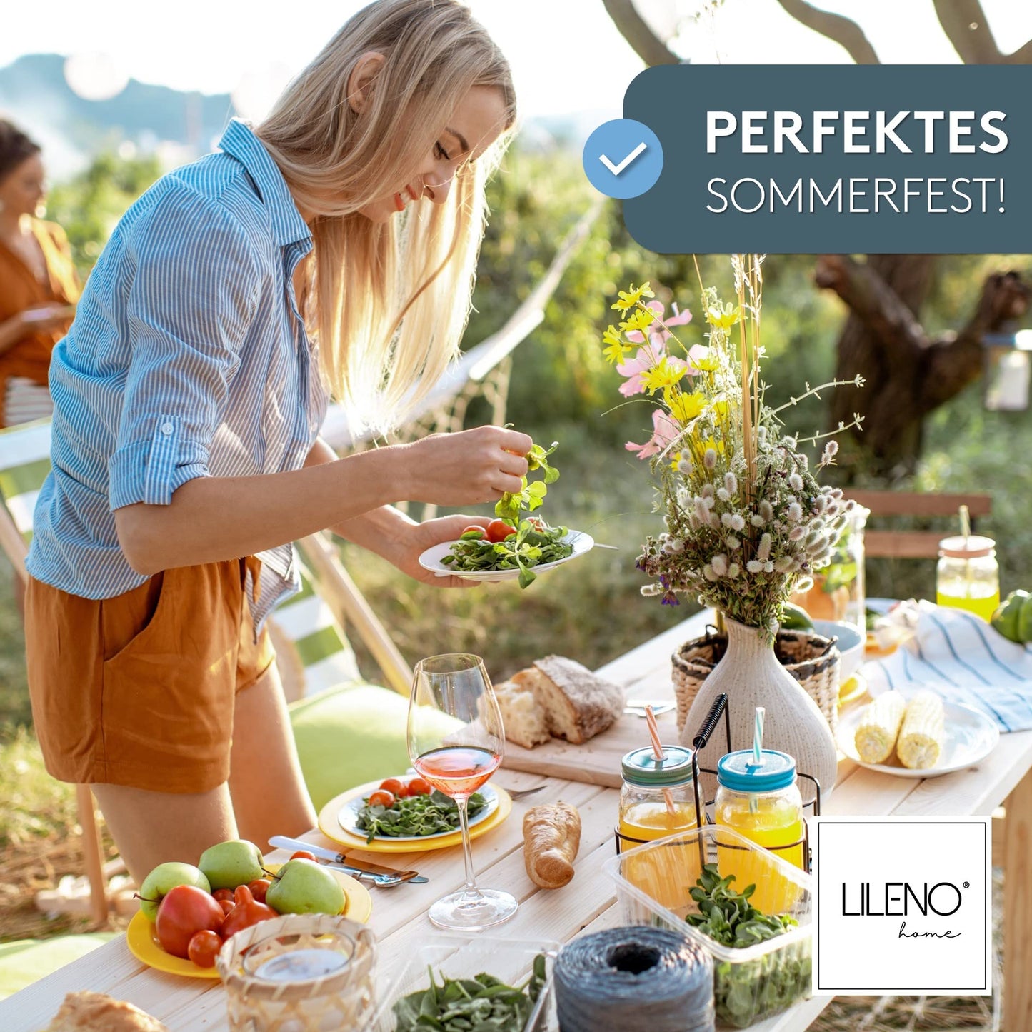 LILENO HOME garden chair cushions in yellow block stripes as a set of 2 low-backrests - comfortable lying as seat cushions for garden furniture - chair pads for garden chairs and folding chairs.
