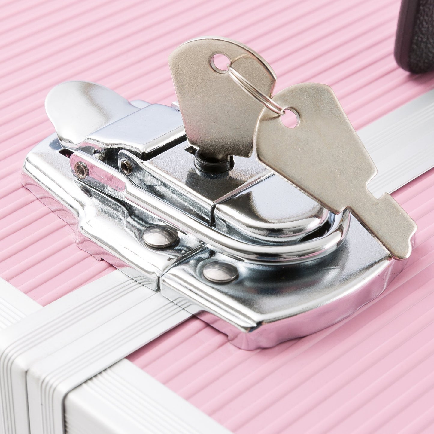 Arebos cosmetic case | 26L | with carrying strap | 13 compartments | aluminum | with lock & key | fold-out shelves | customizable with 8 dividers | 39 x 36 x 23 cm | Pink.