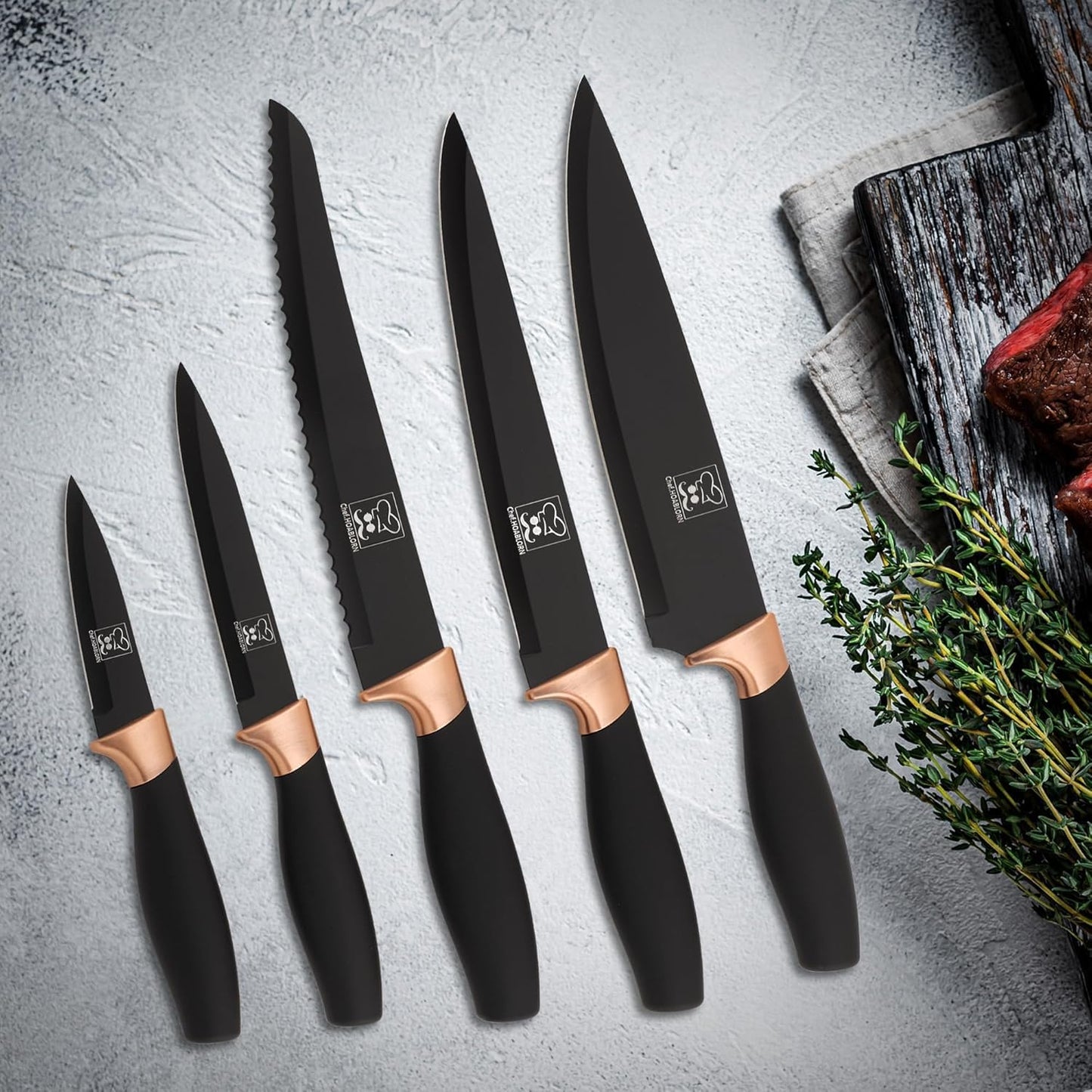 Chefhoablorn 15-PC Knife Block Set, Sharp Stainless Steel Chef Knives for Housewarming Wedding Gift