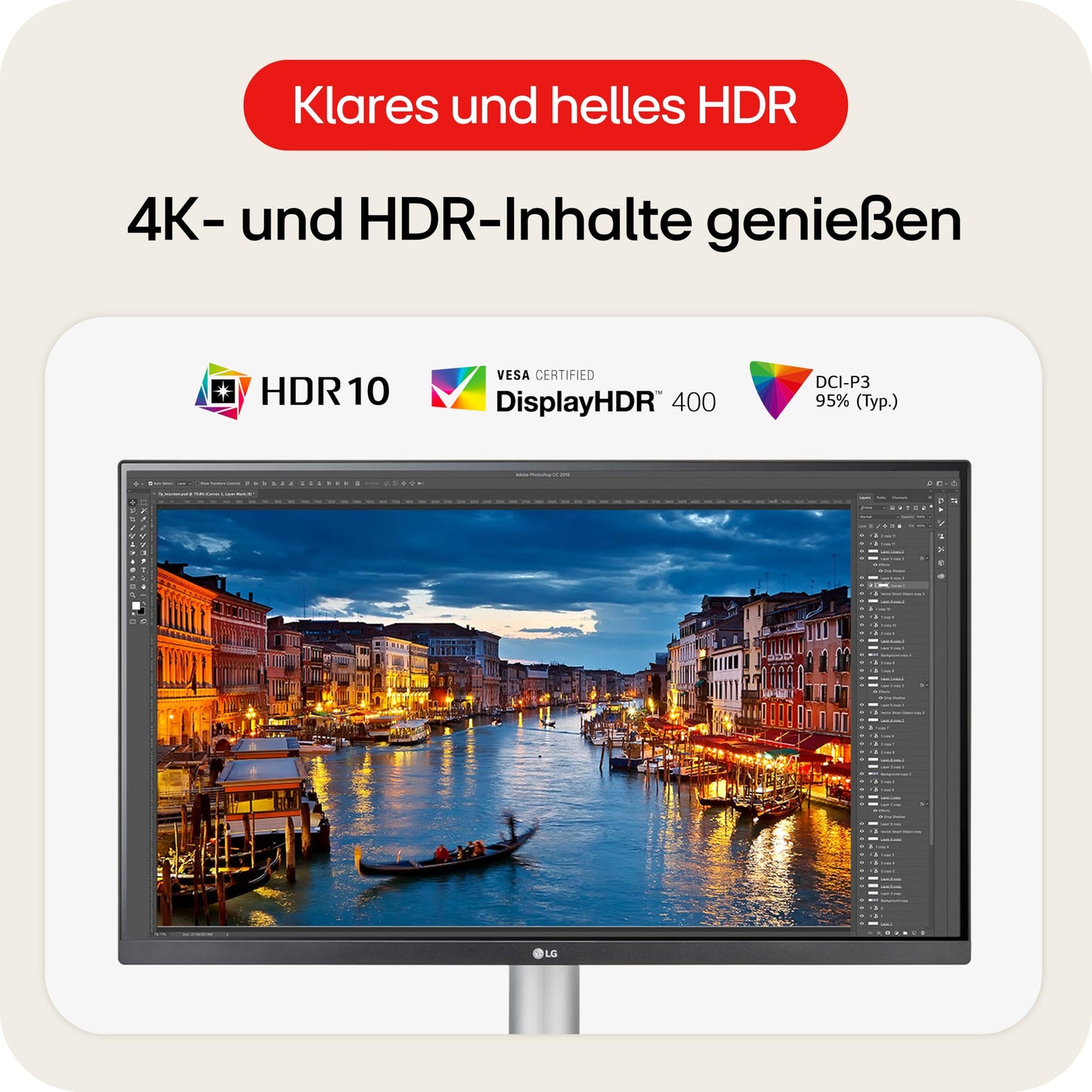 LG, 27-inch, Ultra UHD 4K Monitor, 68.4cm, 16:9, Super Resolution, 3840 x 2160, 60Hz, 5ms, HDR10, AMD FreeSync, DCI-P3 95%, DisplayHD 400, 27UP650K-W.AEU - White