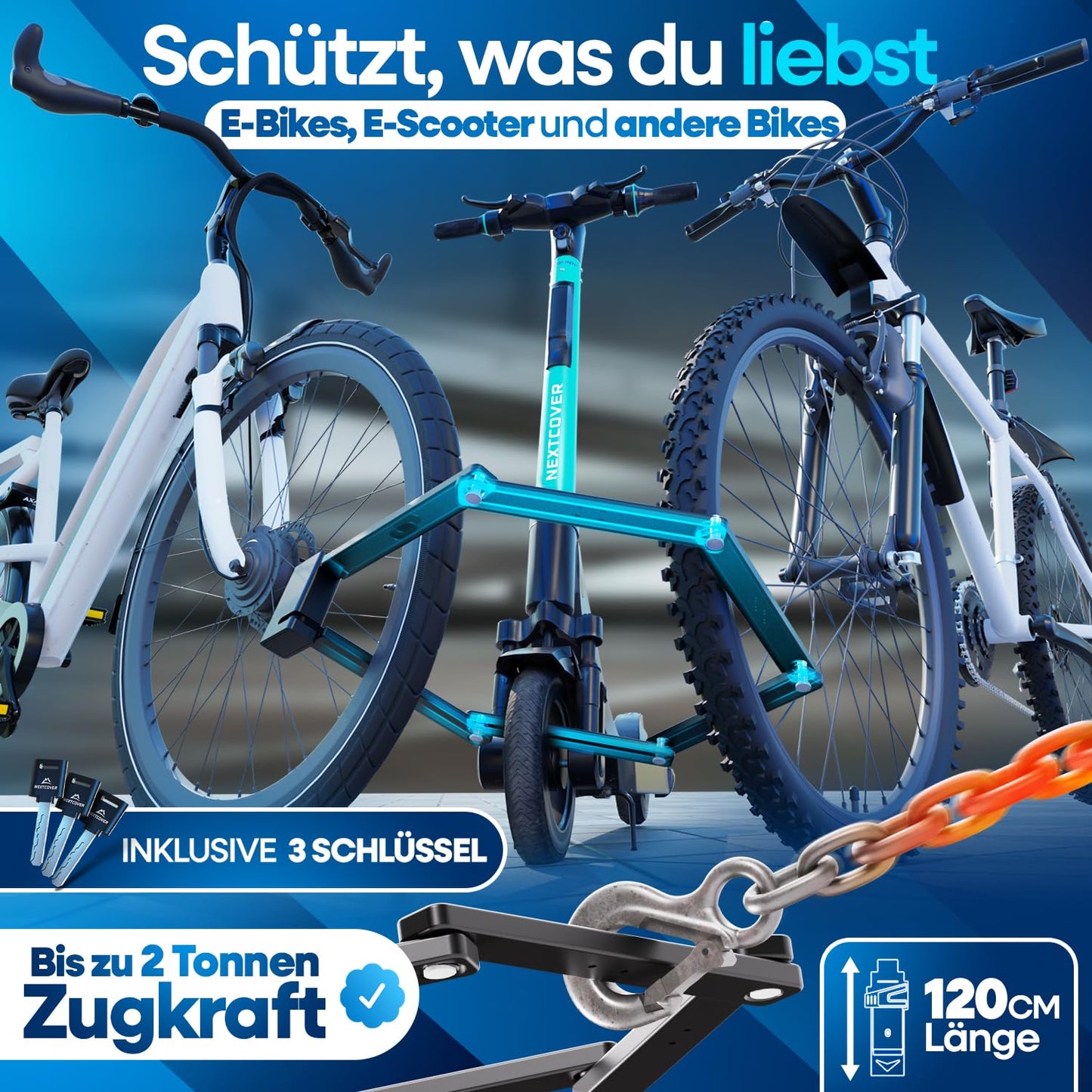 NEXTCOVER® Folding Lock Bike FoldOne - The Original - with SteelSecure Technology and 3 keys I Robust bike lock folding lock, bike lock high security with holder, 120cm