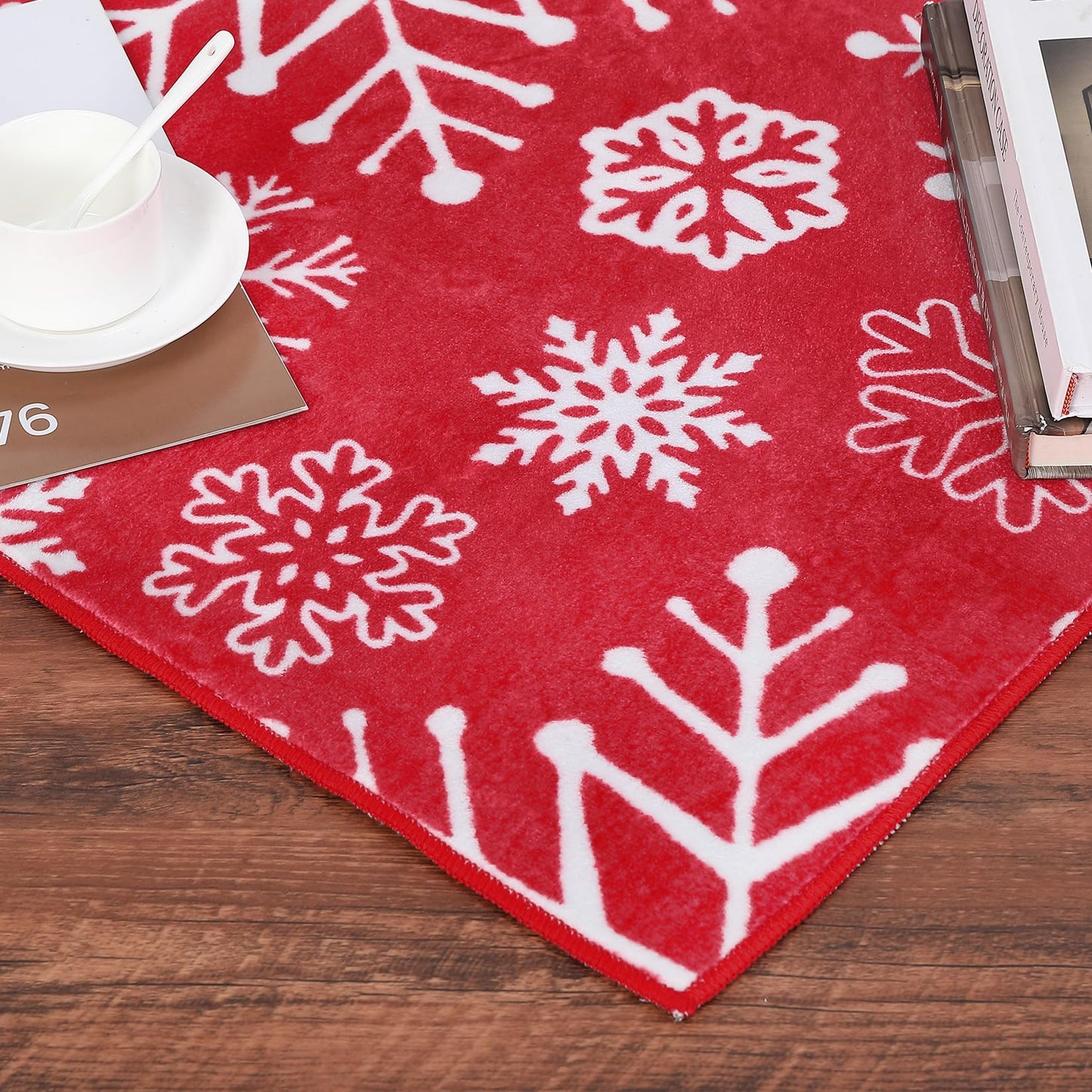 LuxFocus Runner, 60 x 180 cm, Christmas decoration, rug for hallway, Christmas, indoor decor, soft red carpet, snowflake pattern, kitchen, hallway, runner, machine washable, non-slip, 60