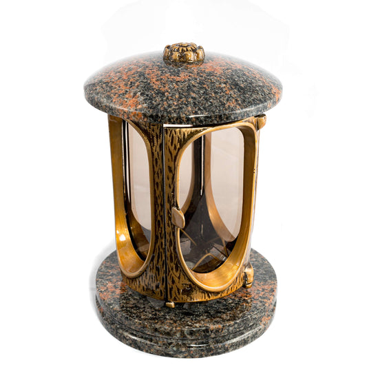 Stylish grave lantern Elegant Granite Aurora Finland Height 23 cm/Ø 15 cm Grave light Grave lamp Granite lamp Granite lantern Bronze with base Grave decoration