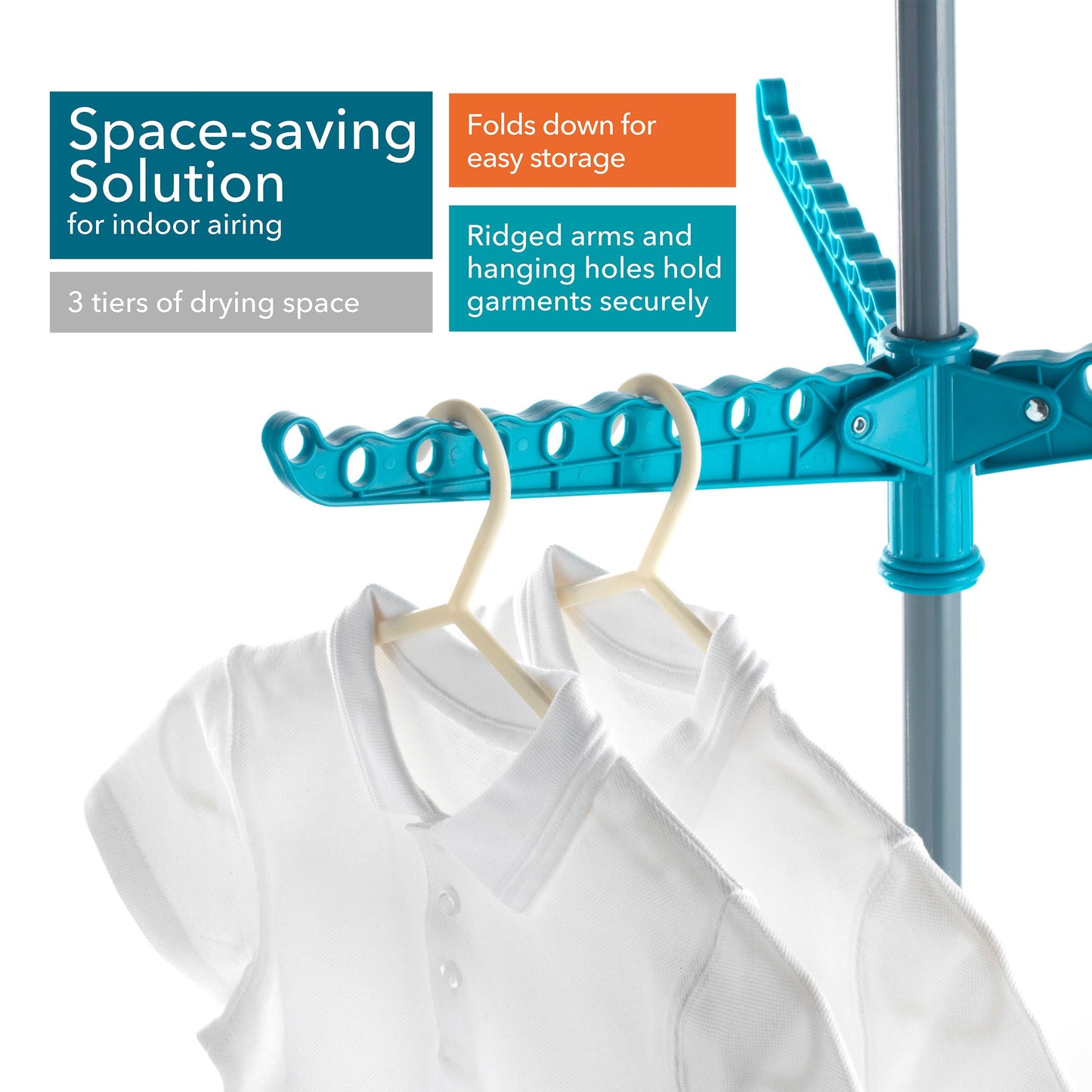 Beldray LA039552TQEU 9-arm Clothes Airer - 3-tier Clothes Rack, 15kg, Space-saving Storage, Foldable, Airer, Rigid Arms for Hanging Hangers