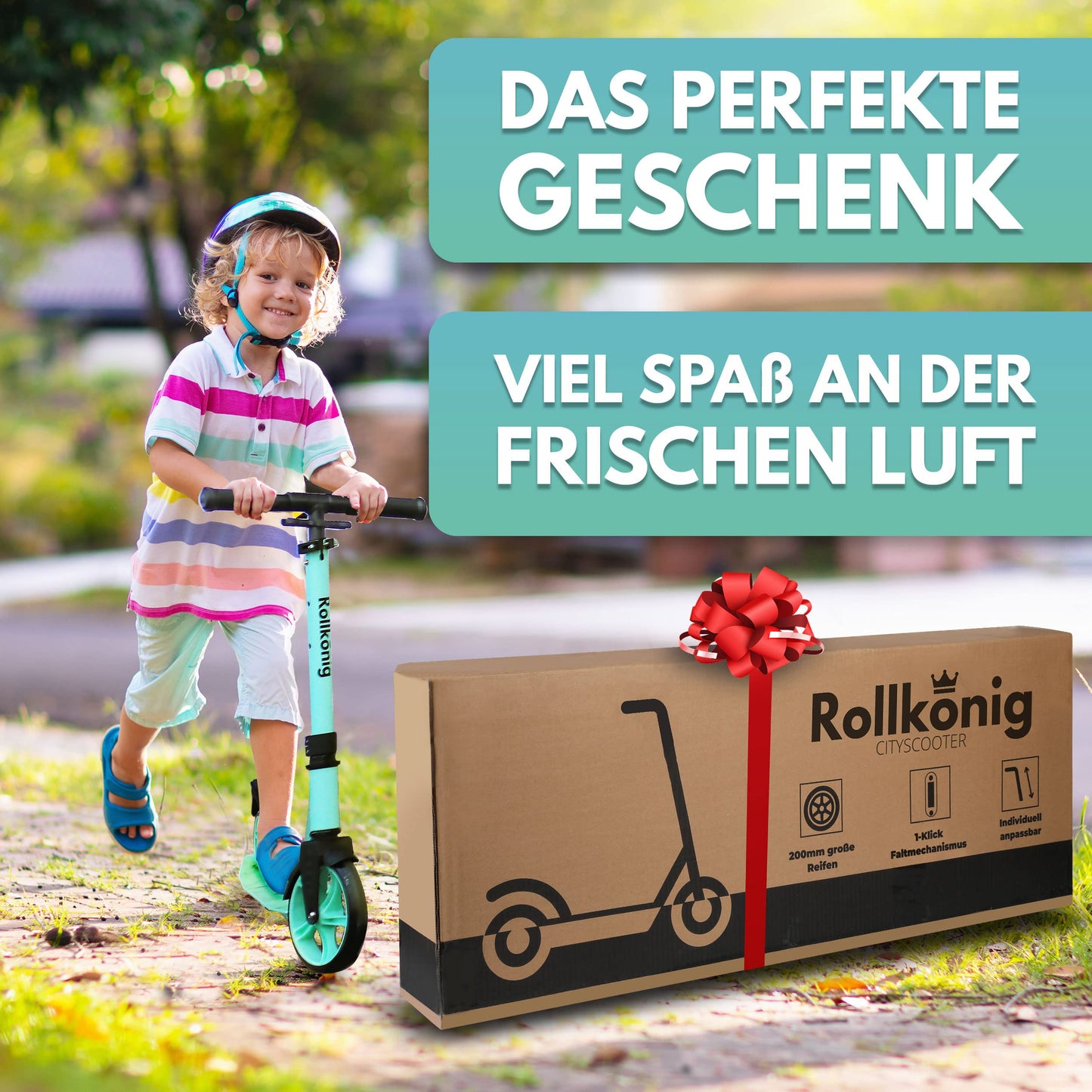 Rollking® Scooter for children aged 5 and up. The folding city scooter with big wheels. Kick scooter for adults with a weight capacity of up to 100kg (Black/Grey).