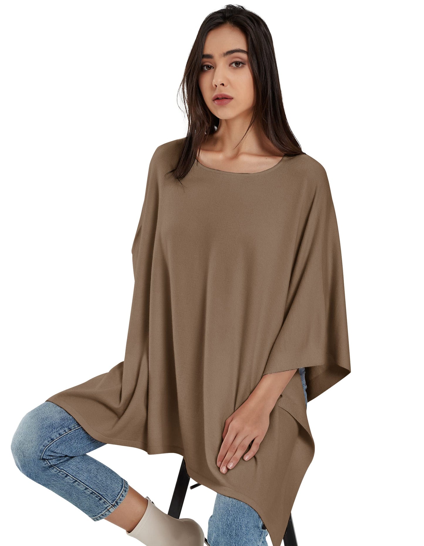 PULI Women's Pullover Poncho Elegant Viscose Knit Loose-fitting Poncho Scarf