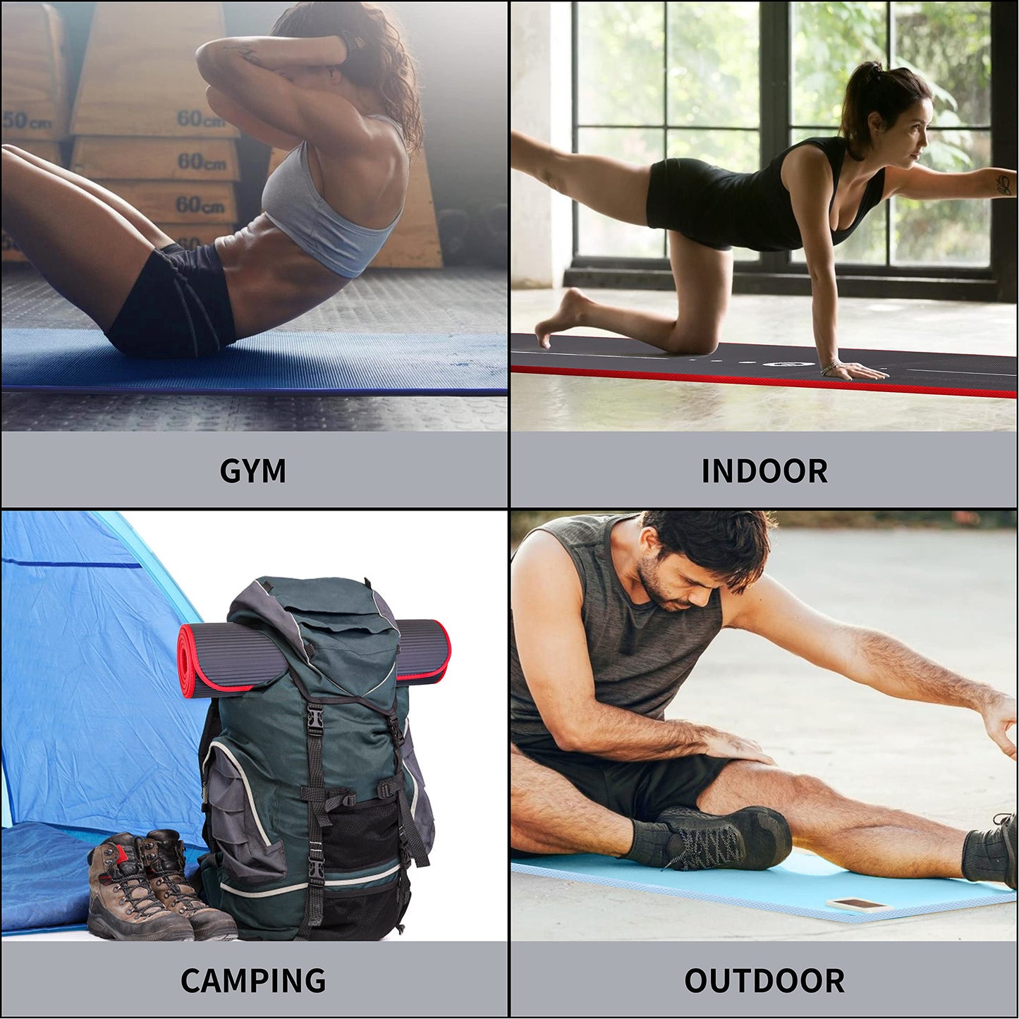 PROIRON gymnastics mat, home exercise mat with carrying strap, non-slip training mat, thick 10/15mm yoga mat and sports mat fitness mat Pilates mat for home training.