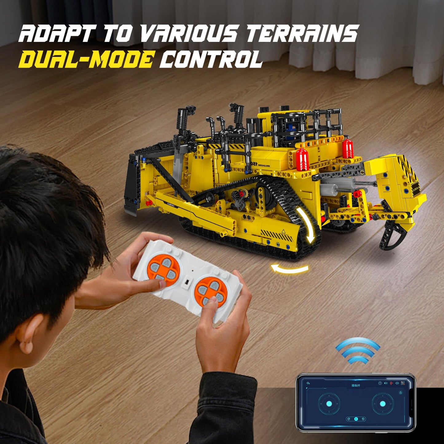 Mould King Technic Bulldozer, with remote controlled construction toy, 2.4 GHz RC truck kit, motorized technical vehicles (1508 pieces)