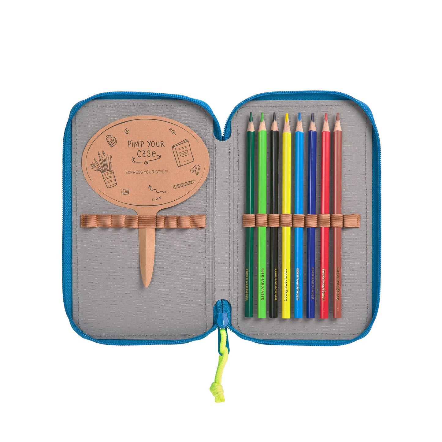 Casual pencil case filled with 20 pieces / School Triple Pencil Case Unique Blue