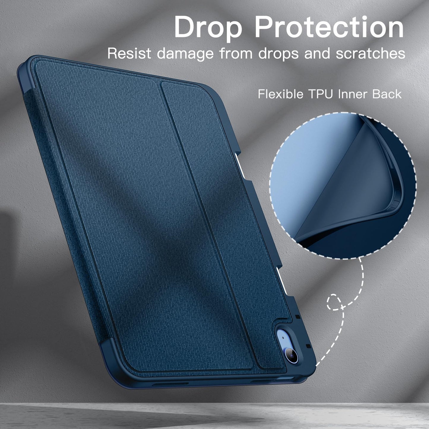 JETech case for iPad (A16) 11th/10th Generation (2025/2022) with pencil holder, thin folio stand tablet cover, multi-angle viewing (navy)