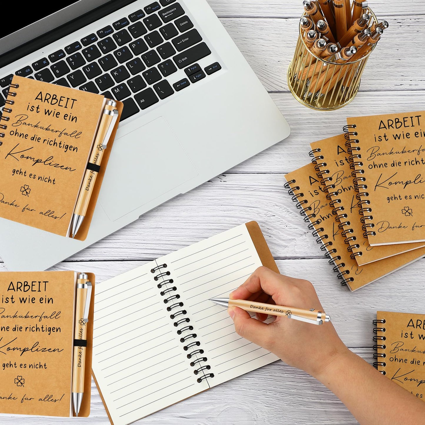 Sinmoe 12 piece thank you gift for colleague teacher employee party favor farewell gift team inspirational A6 notebook thank you for everything pen (WORK is like a bank robbery)
