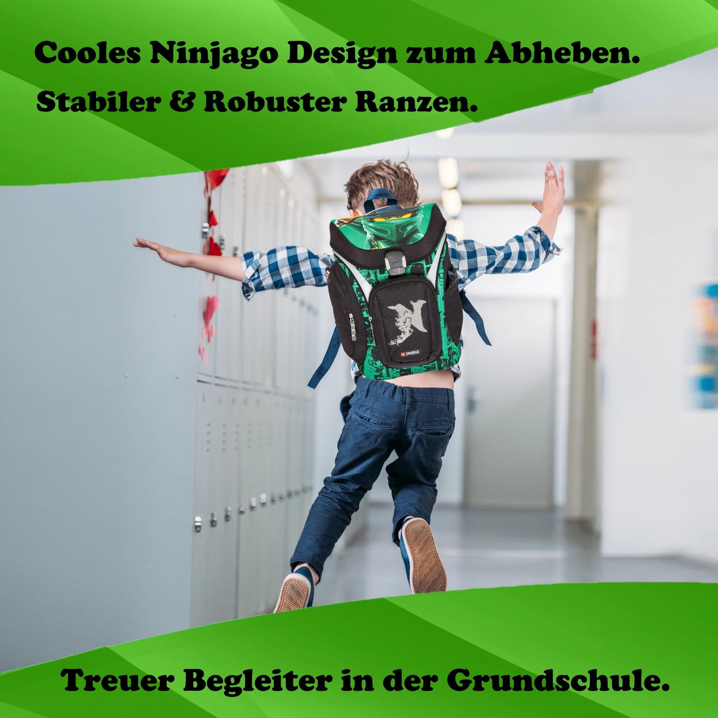 Familando Ninjago school bag set for boys with school cone 85 cm and gym bag - ergonomic, sturdy - 16 L volume, water repellent - With chest and hip belt - Complete set for 1st grade elementary school.