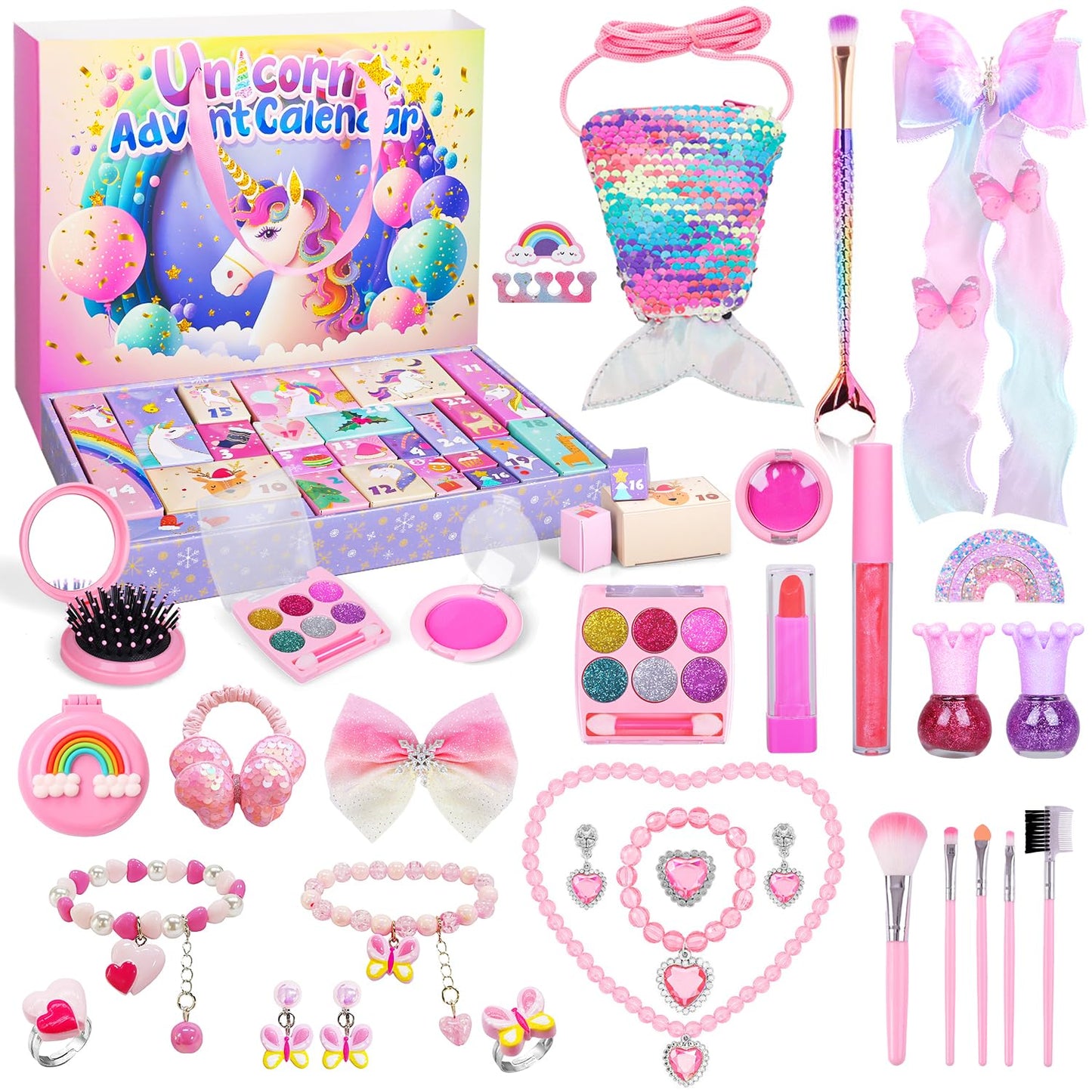 iZoeL Advent calendar cosmetics for teenage girls 2025 Christmas calendar 24 fashion jewelry makeup beauty calendar like unicorn jewelry earrings hair accessories ages 3-12 girls