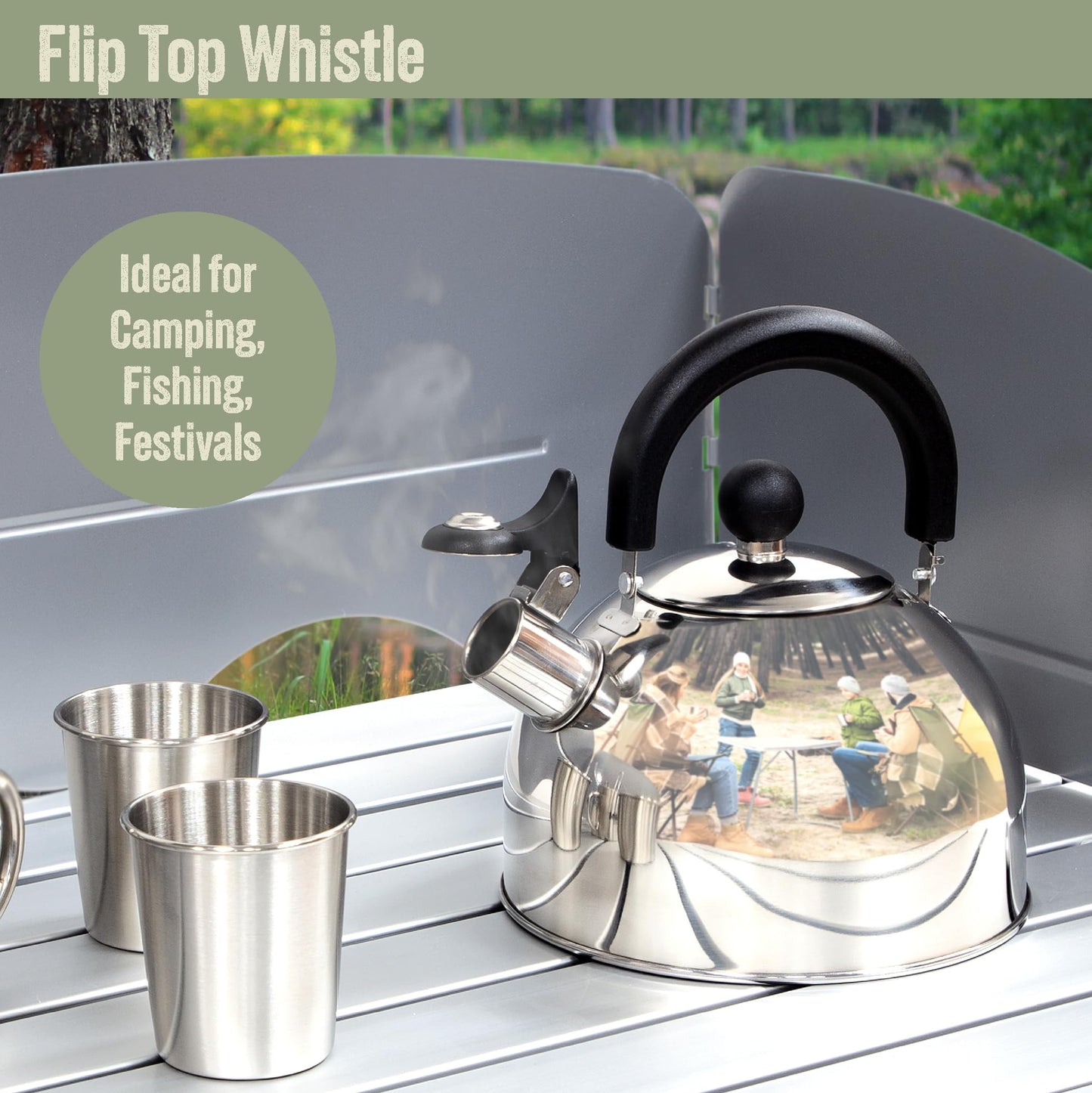 Milestone Camping Unisex-Adult Whistling Kettle, tea pot, coffee pot, indoor/outdoor camping hiking picnic, stainless steel, 22x21x18