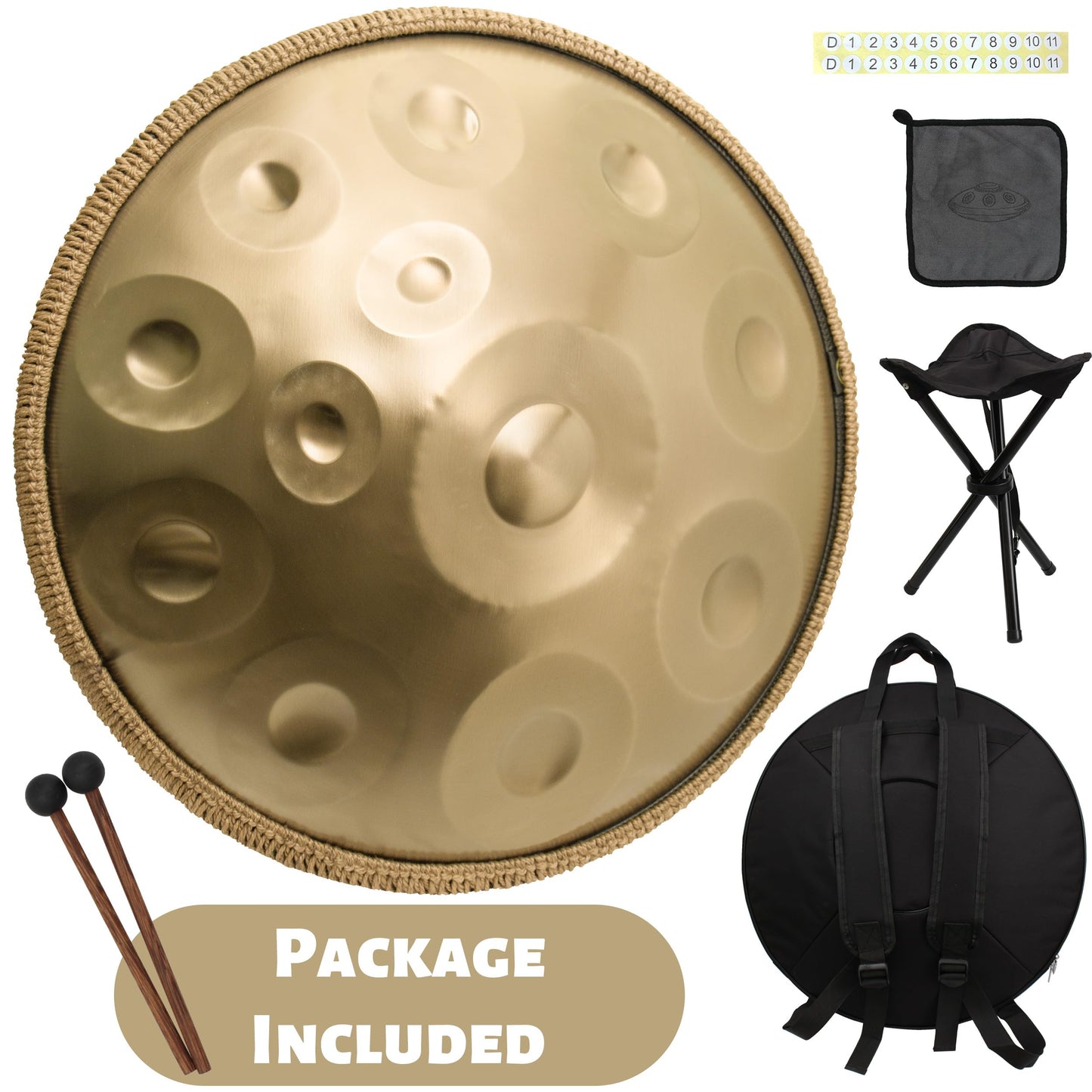 ANTETOK Gold Harmonic 440hz 22 Inch Handpan Steel Drum 12 Tones in D Minor Steel Tongue Drum, Harmonic Percussion for Sound Healing, Personal Meditation, Yoga, Gift for Music Lovers