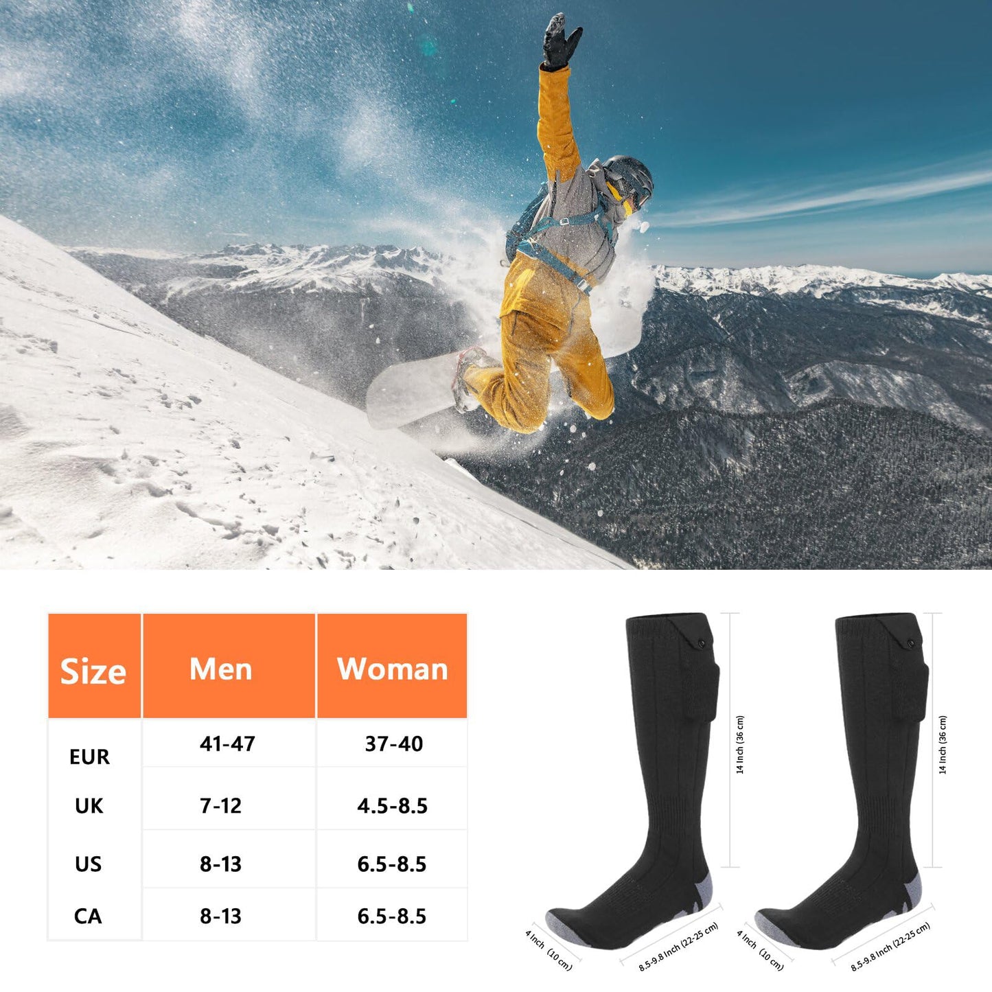 2024 Ferdiiz Heated Socks, 2 X 6000mAh/5V Battery Max. 12H Electric Foot Warmer Rechargeable Wool Heated Socks 2 Heating Wire Heated Socks with 4 Temperatures for Boys Girls.