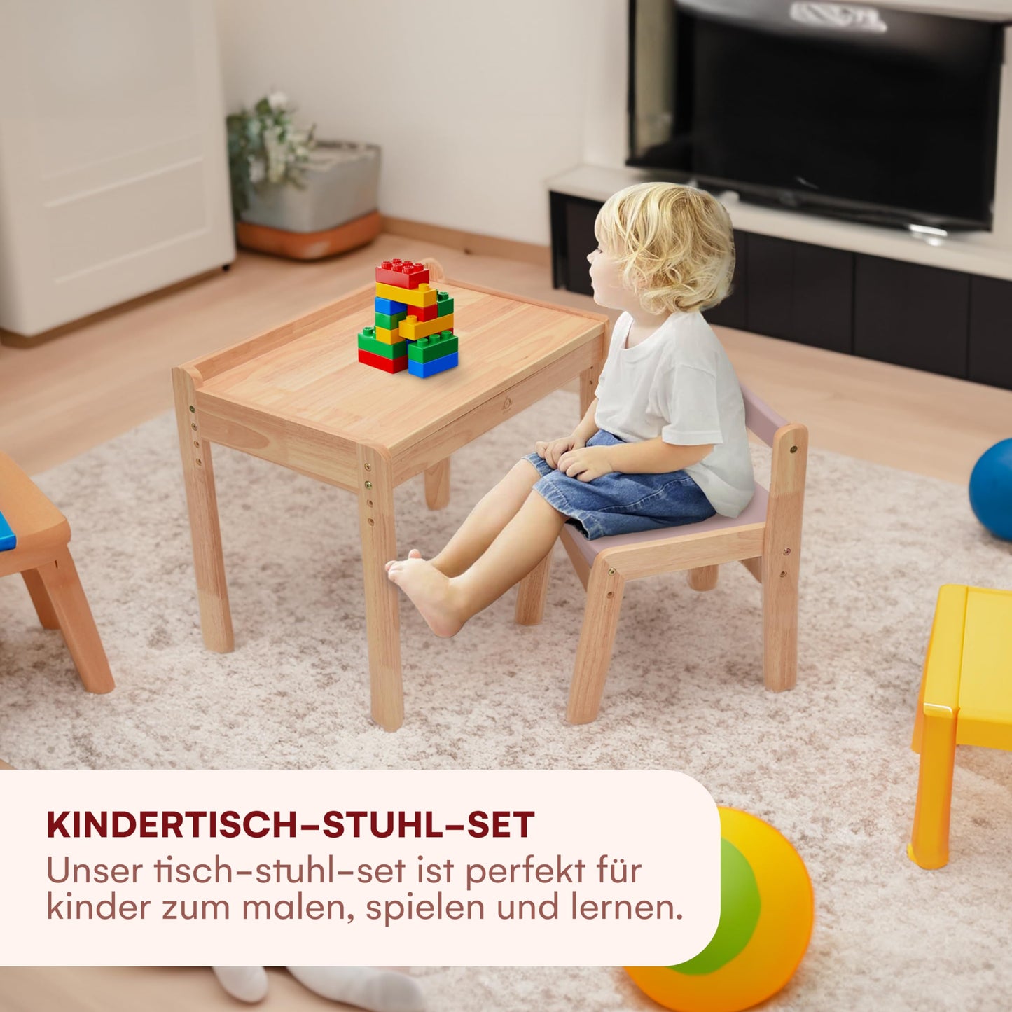Livonir Kids Table Chair Set - Natural Wood Desk, Children's Desk and Chair Set for Home and School, Kids Bedroom Furniture - Pink & Natural Brown, swivel chair Kids