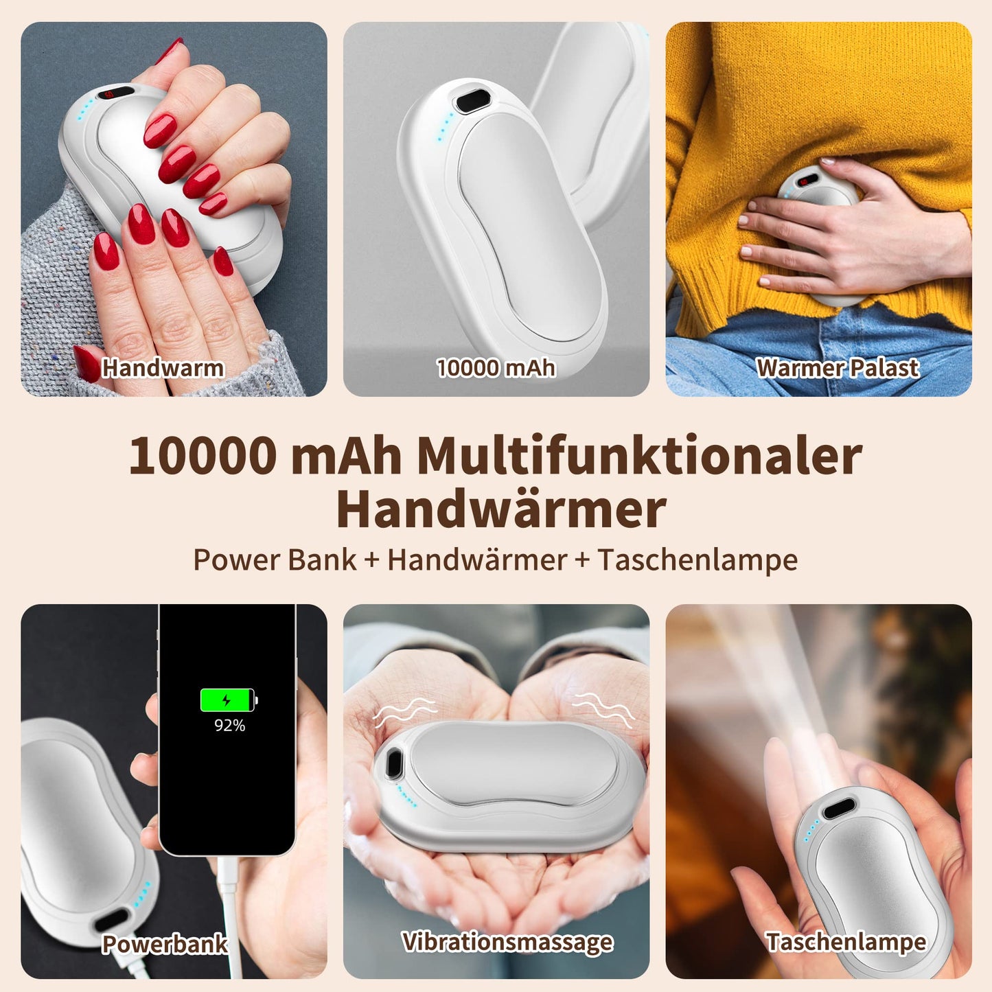 Lomvset Electric Hand Warmer 2 Pack 10000 mAh, Hand Warmer Pocket Warmer Reusable Gadget with Digital Display, Hand Warmer USB Power Bank Winter Gift for Women Kids (Black & Silver)