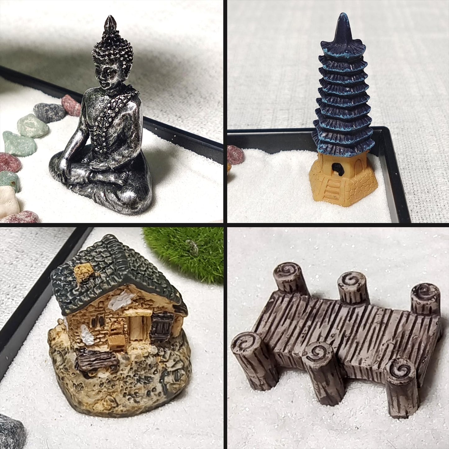 LuXianYS Japanese Zen Garden for Desk, 12x8 Inch Home Mini Zen Garden Set, Japanese Zen Sand Garden Miniature Gift Set for Home, Office Ornament
