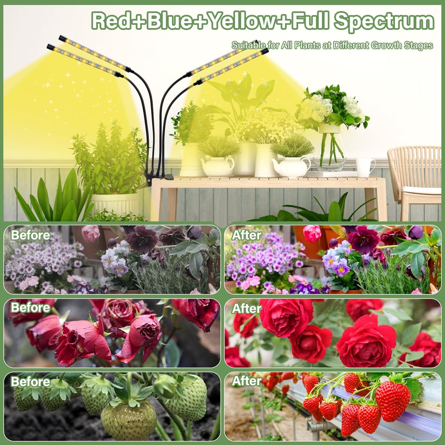 BOTIQUE Plant Light Full Spectrum LED Plant Lamp 80 LEDs LED Grow Lamp 6500K/3000K/660NM Growing Light for Timer, Remote Control, 3 Modes, 10 Levels of Brightness for Gardening