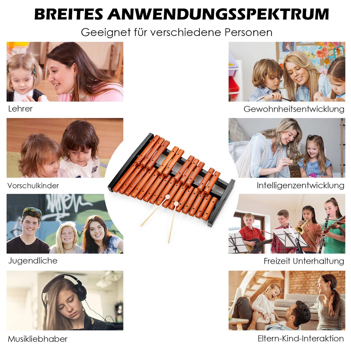 COSTWAY 25 Note Xylophone Glockenspiel, wooden musical instrument, comes with 2 mallets & carrying bag. Suitable for both kids and adults, in brown and black.