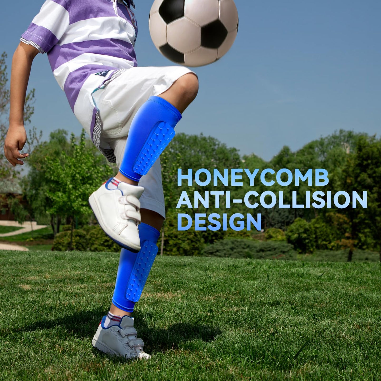 Shin guards for kids soccer - breathable & non-slip shin guards for men's soccer. Developed for young soccer players (72g/1 pair)