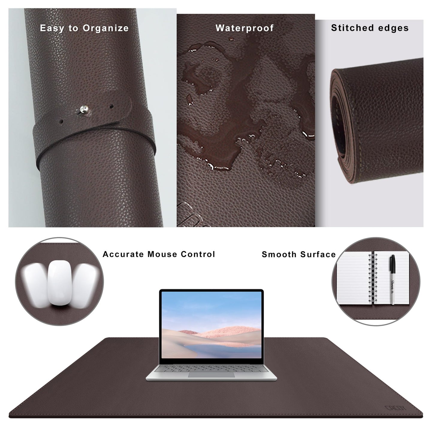Cacoy 900x500 mm leather desk pad, Large XXL mouse pad for office and home, Waterproof computer desk pad, Multifunctional PU leather desk mat (Brown)