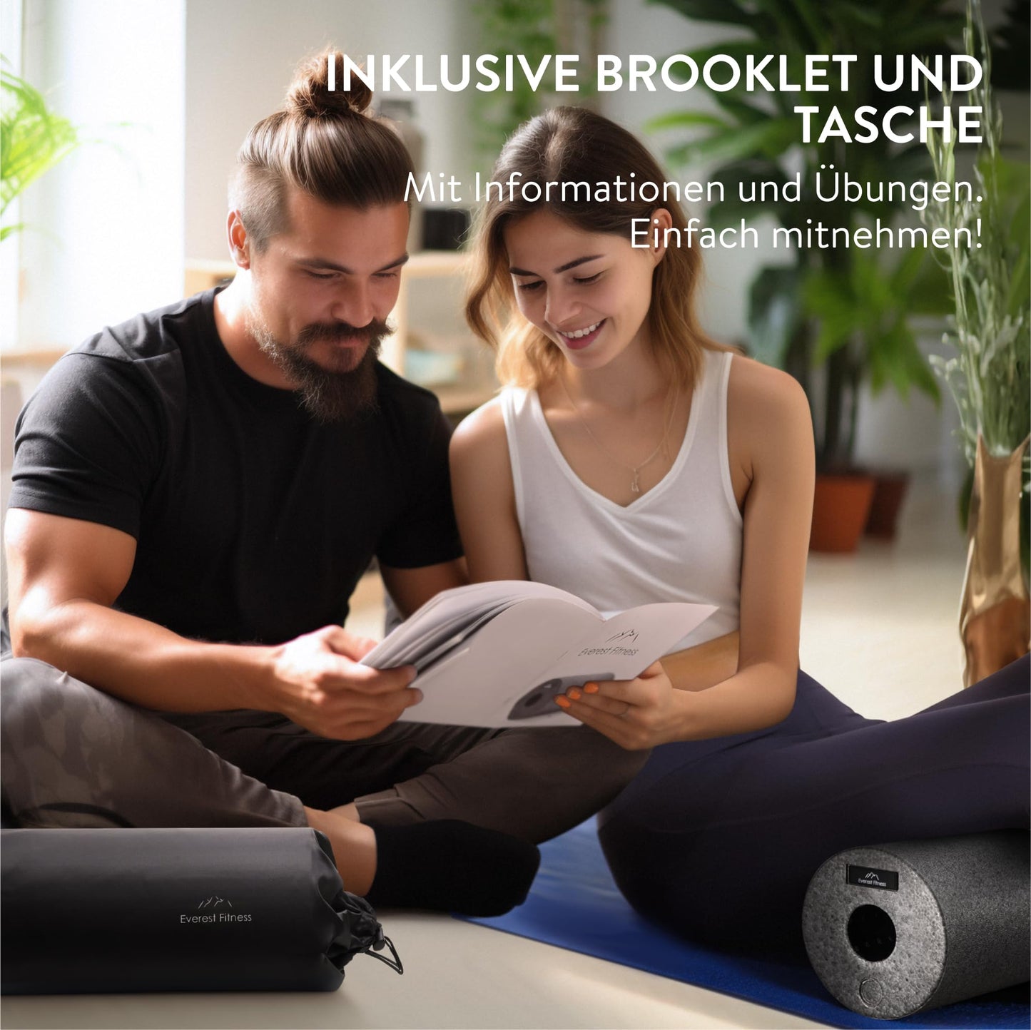EVEREST FITNESS Fascia Roll Spine 30 cm medium-hard in dark gray incl. booklet - Professional fascia roll for back - foam roller - massage roller - fitness roll - yoga massage roller