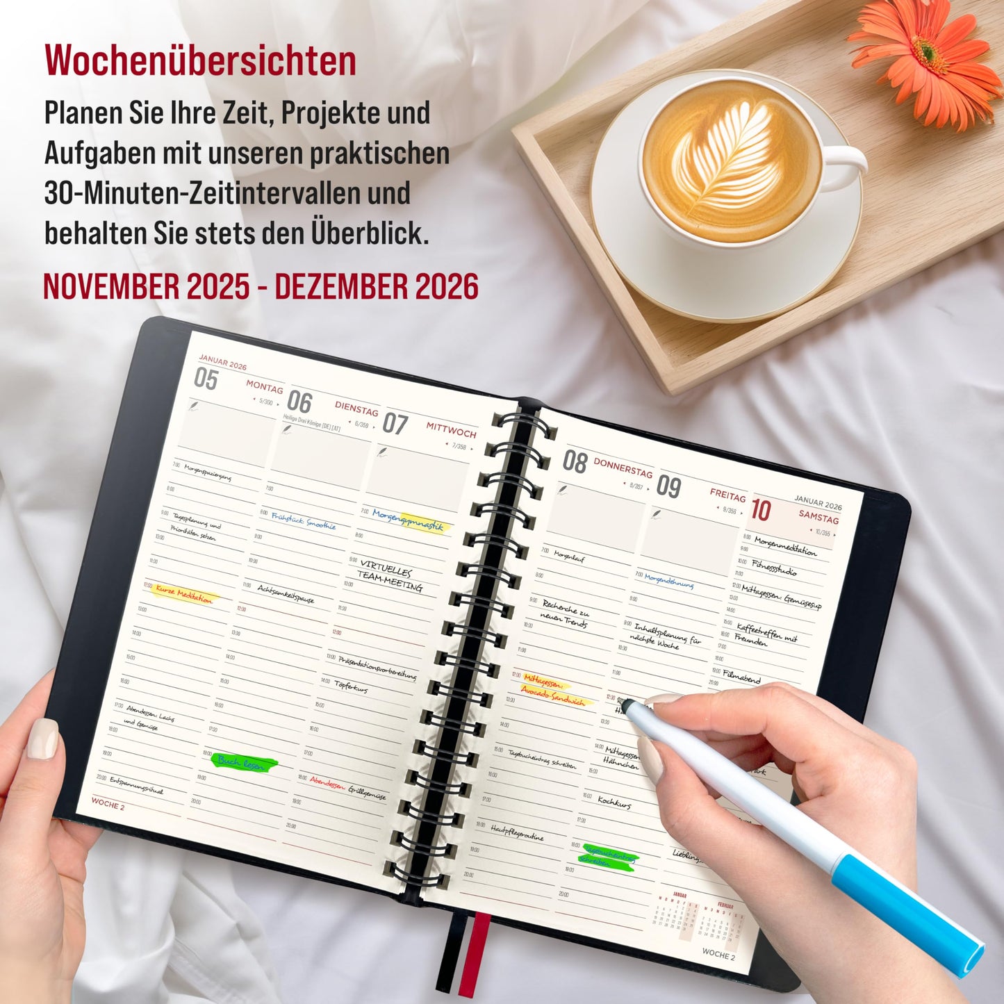 colortouch Appointment Calendar 2026 with 2500+ St Planner Sticker Set, Calendar Stickers Album for Planner, Agenda, Journal, Notebook, A5 Appointment Planner in German, 14 Months Softcover Book Calendar