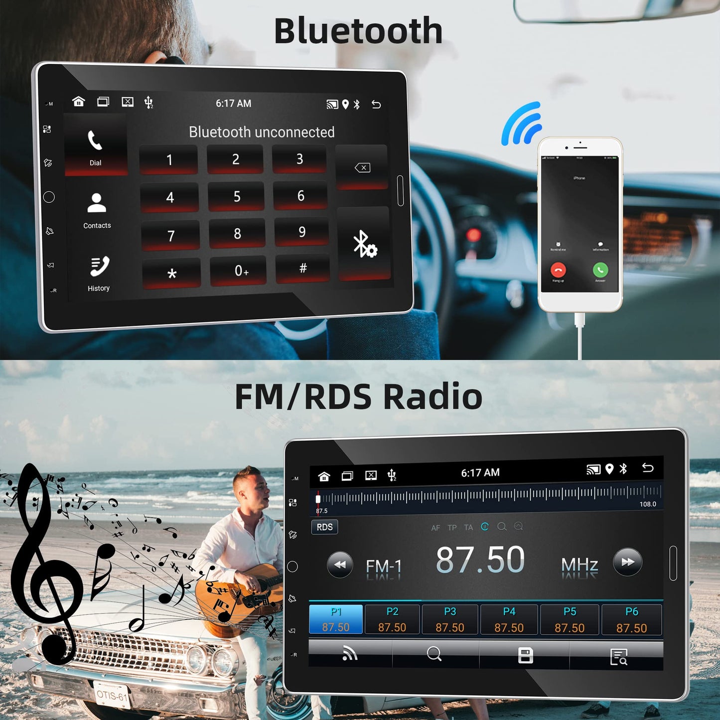 Android 13 car radio 1 Din with GPS navigation WiFi Bluetooth hands-free calling 10.1 inch detachable touchscreen car radio with Mirror Link Bluetooth FM/RDS/EQ/DAB/OBD/DVR steering wheel control backup camera