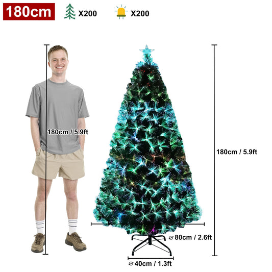 Artificial Christmas Trees 180CM Fibre Optic Christmas Tree with Pine Needle LED Lighting for Christmas Decoration at Home and Office (200 LEDs, Multicoloured Pine Needle)