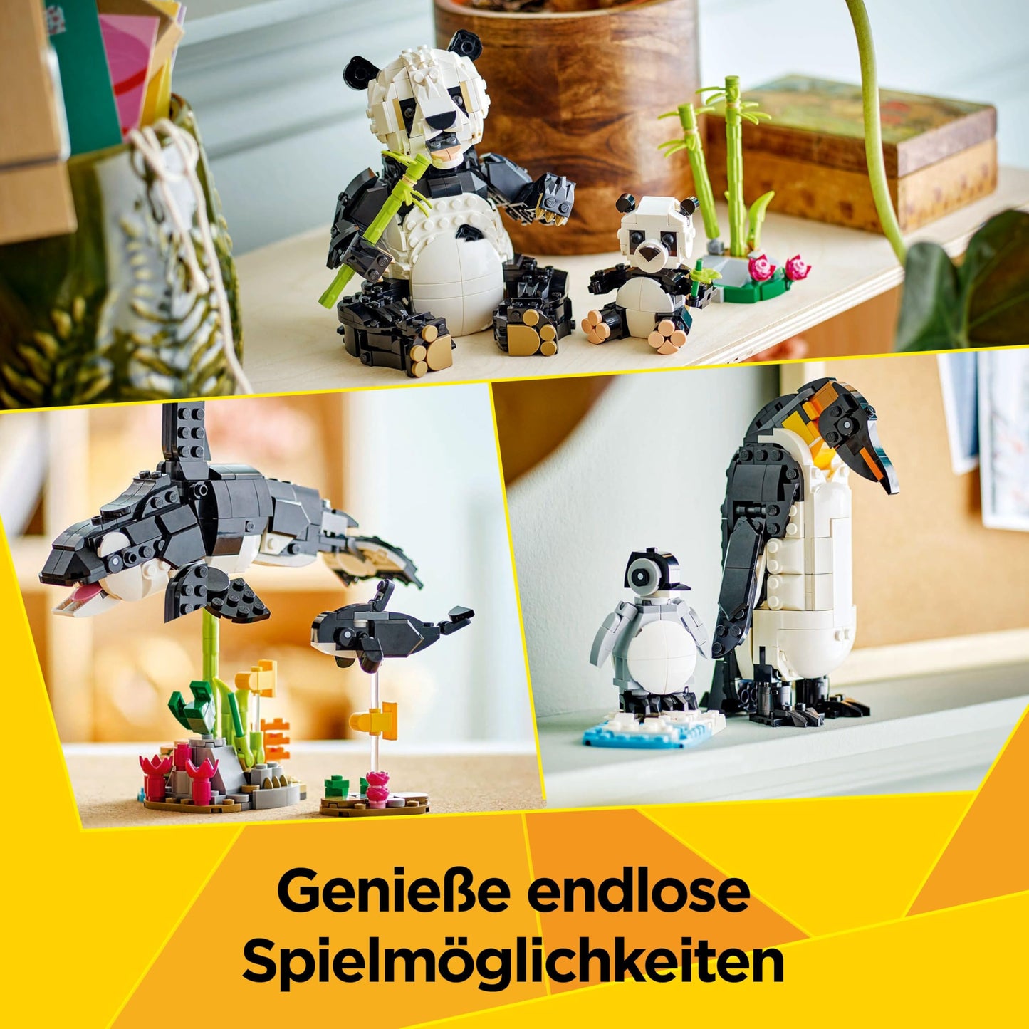 LEGO Creator 3in1 Wild Animals: Panda Family - animal figures transformable into penguins or killer whales - building toy - creative birthday gift for girls and boys aged 8 and up - 31165