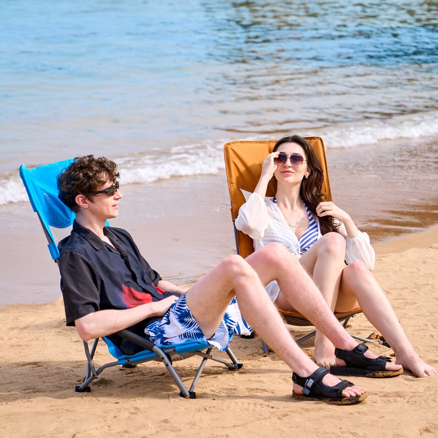 TIMBER RIDGE Beach Chair Foldable Lightweight High Back Camping Chair Foldable with Low Chair Legs Breathable Mesh Backrest