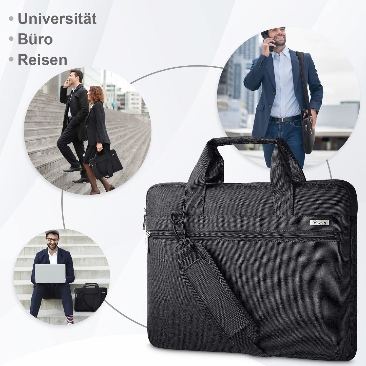 Voova laptop bag for 17 17.3 inch laptops, shoulder bag, carrying case, 360° protection, waterproof, shockproof, black 17.3 inch notebook bag.