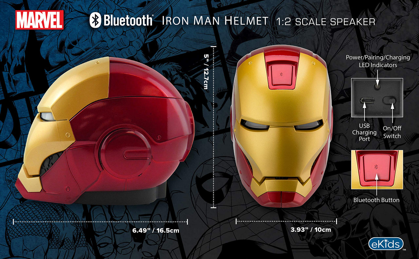ekids Vi-B72IM Marvel Iron Man Helmet Bluetooth Wireless Speaker with glowing eyes portable Gold/red