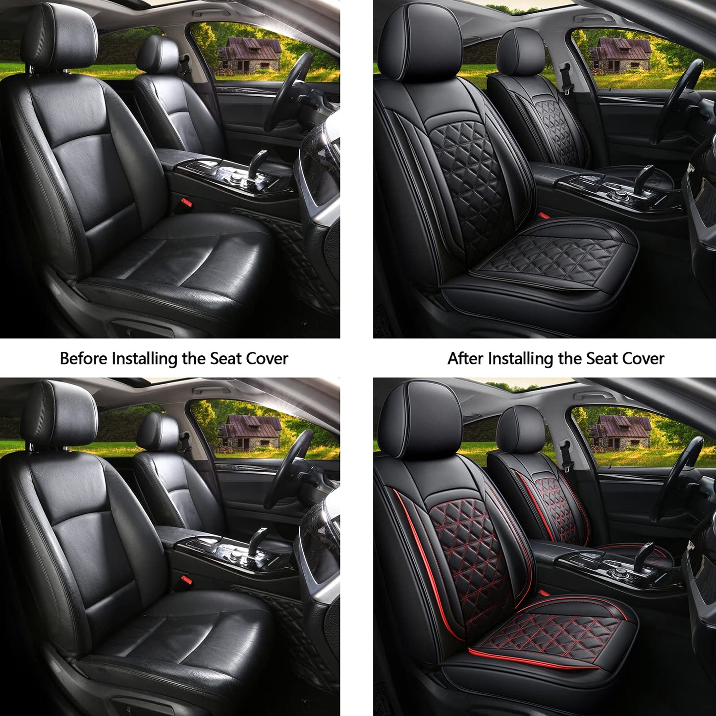 JDWBT Luxury Car Seat Cover Front Seats, Universal Leather Front Seat Covers for Cars, Black Car Seat Cover for Front Seats, Black Car Seat Protector (2 Pack)