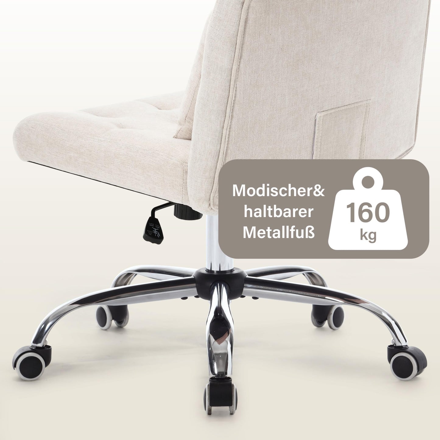 WOLMICS Cross-Legged Chair, Desk Chair with Lumbar Pillow, Criss Cross Chair for Girls, Armless Office Chair made of Linen, Makeup Chair 160KG Capacity, Swivel Chair for Bedroom