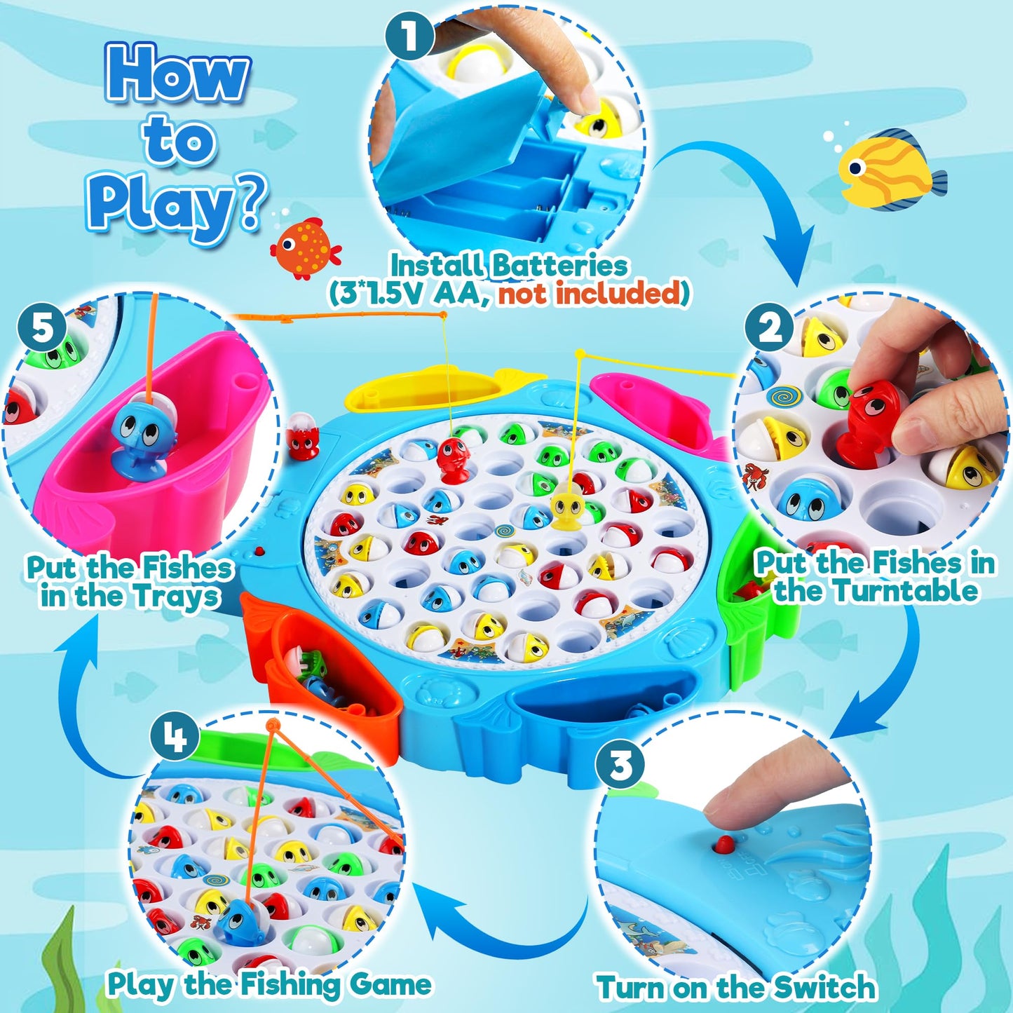 Fishing game Fishing Game Children's games for 3 4 years Board game Toy for 3 years Children's games for 4 years with 8 children's fishing rods 42 fish game for 3 4 5 years Boys Girls, Large size 35.5X33 cm