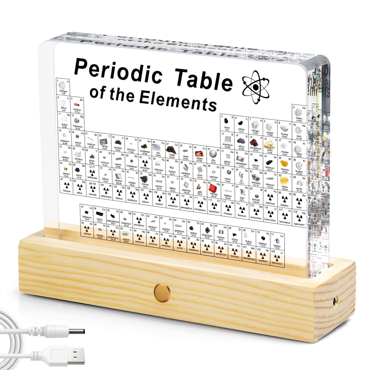 Jeebel Periodic Table of Real Elements, LED acrylic periodic table lamp with 83 real element samples, a great educational tool for crafting and creative gift for students, teachers, and children.