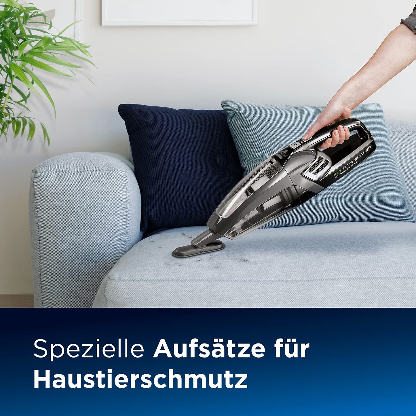 Bissell Pet Hair Eraser, Cordless Hand Vacuum, Rotating Brush Roll, 14.4V, Fights Pet Hair & Dirt, For Your Stairs, Upholstery, Cars, and Carpets, 68dB, Black/Titan, 2278N