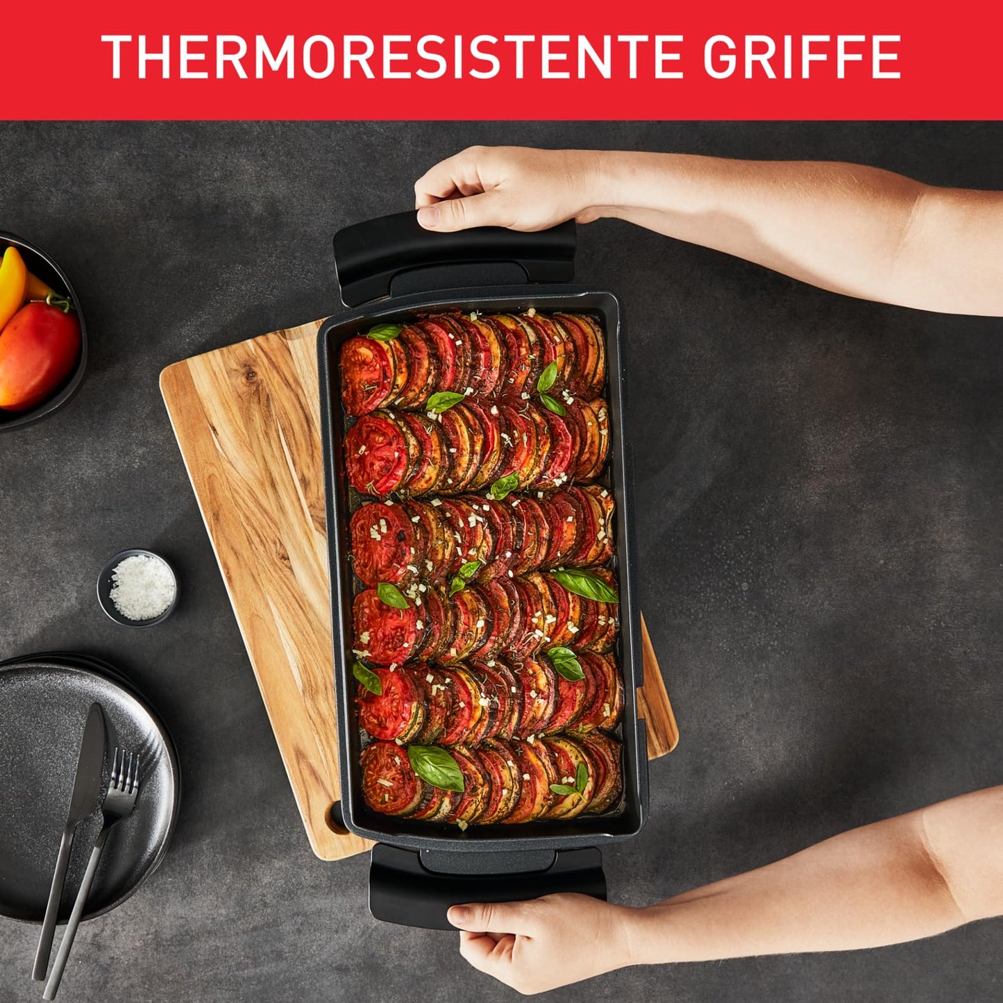 TEFAL OptiGrill Snacking & Baking Tray, non-stick coated, heat-insulated handles, for casseroles, pizza, bread & desserts, compatible with OptiGrill + and Elite, dishwasher safe, black, XA725870
