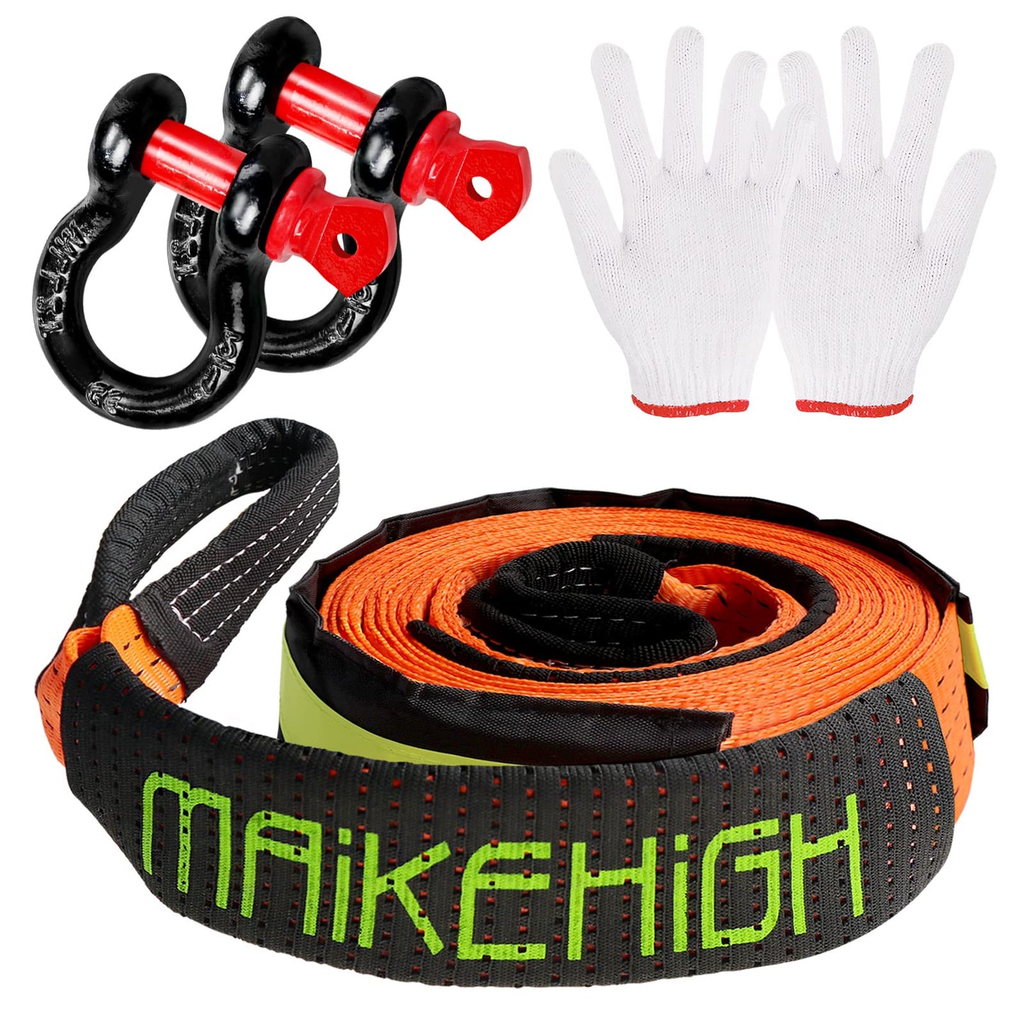 MAIKEHIGH Tow Strap 5M x 5cm, 10 Tonnes (22,000 Lbs) Polyester Tow Rope Kit For Off-Road Recovery With 2 Reinforced Hooks and 2 Gloves.