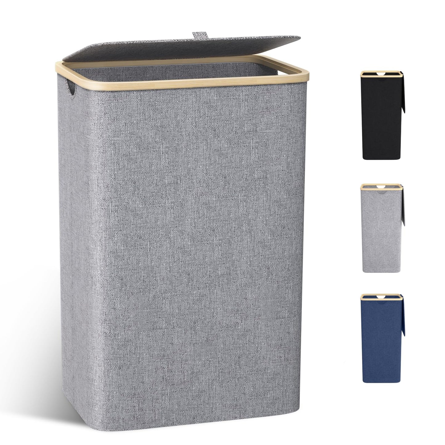 Laundry basket with lid 100L, large slim laundry collector with removable laundry bag Laundry baskets laundry cabinet laundry chest laundry bin for dirty laundry Gray